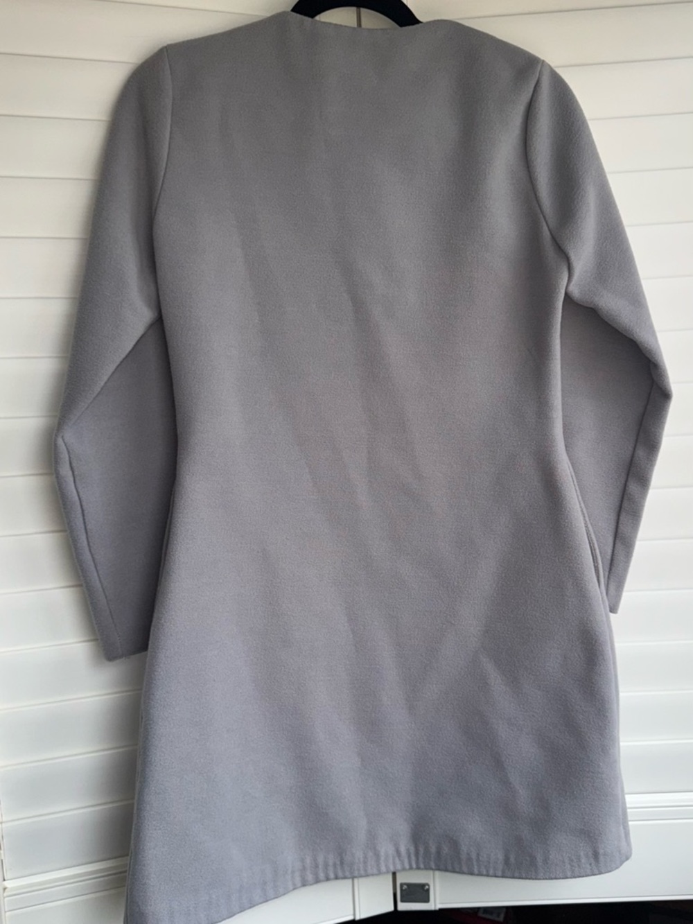 Moda Gray Collarless Open Front Coat - Picture 2 of 5